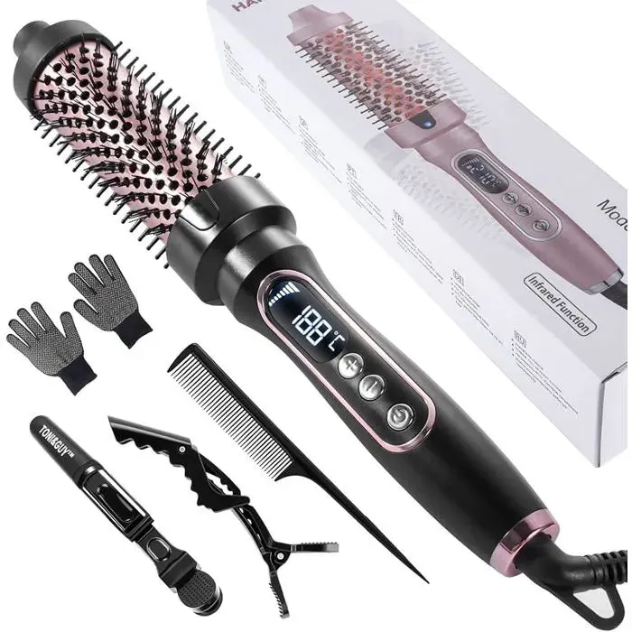 3 in 1 Thermal Brush38 mm Ceramic Heating BrushLCD 100 210°CSmoothingSoft CurlsVolumeIonic Anti Frizz Design5 B FER A FRISER
