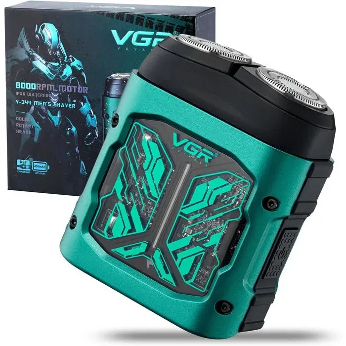 344 Mini Rasoir Électrique HommesShaver Homme de Voyage PortableAvec Deux Têtes Rotatives MagnétiquesFacile à NettoyerVert