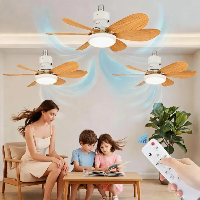 3Pcs Ventilateur de PlafondVentilateur avec Lumière et Telecommande LED 40W E27 Lampe VentilateurSilencieuxSalonChambre