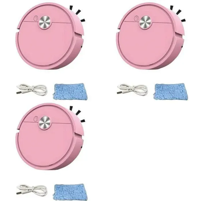 3X Aspirateur Robot Intelligent 4000 Pa Aspiration Puissante Facile à Utiliser pour Durs Poils DAnimaux Tapis. PP Rose