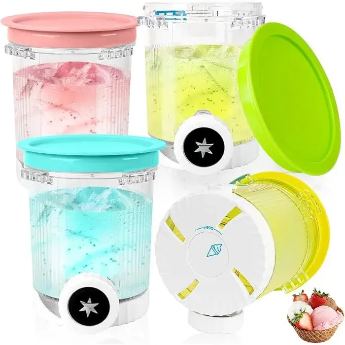 4 contenants Creami Deluxe 480ml pour sorbetière Ninja Swirl compatibles NC701/NC700 lave-vaisselle SORBETIERE