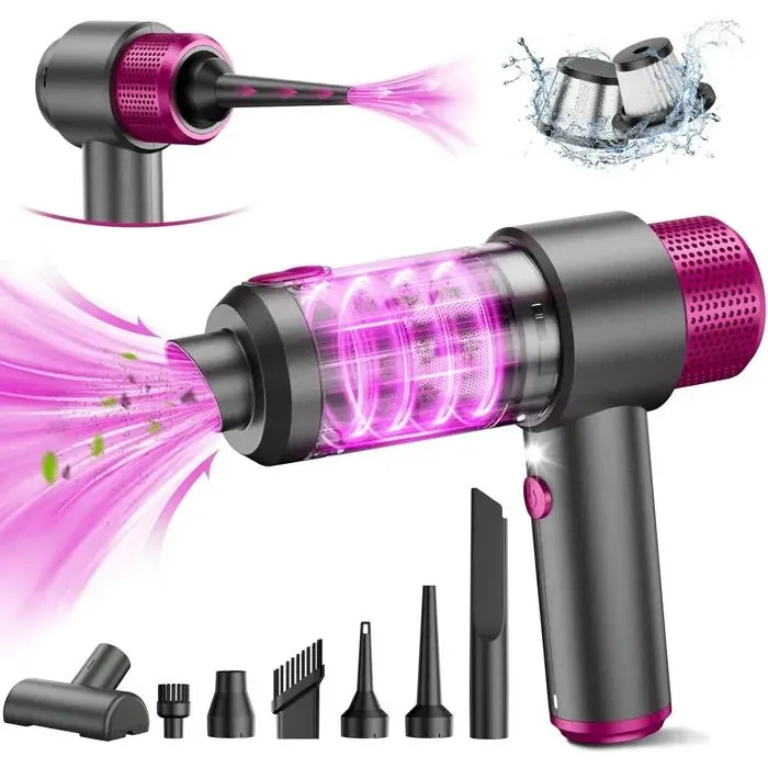 4-en-1 Aspirateur Voiture Puissant sans Fil 15KPA Mini Aspirateur a Main sans Fil Double Système de Filtration Lumière LED