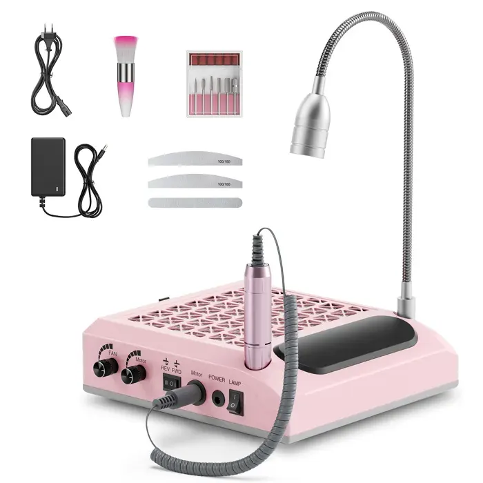 4 en 1 Ponceuse à ongles électrique 30000 tr/min aspirateur puissant 80 W lumière LED rotative 6 W silencieuse avec 3 limes