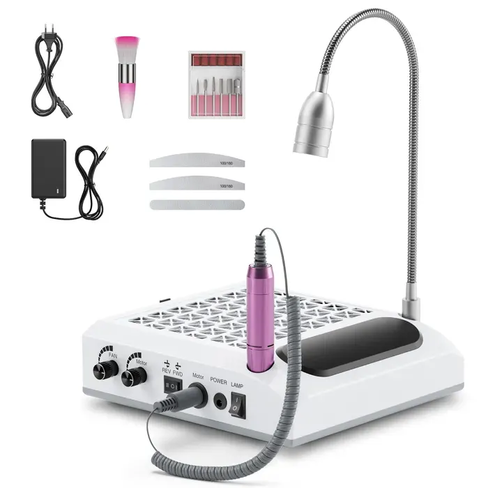 4 en 1 Ponceuse à ongles électrique 30000 tr/min aspirateur puissant 80 W lumière LED rotative 6 W silencieuse avec 3 limes