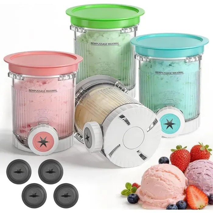 4 Pièces Pot Pour Ninja Ice Cream Swirl 480 Ml Récipient Pour Ninja Creami Pour Nc700 Nc701 Bacs À Crème Glacée Avec Bleu