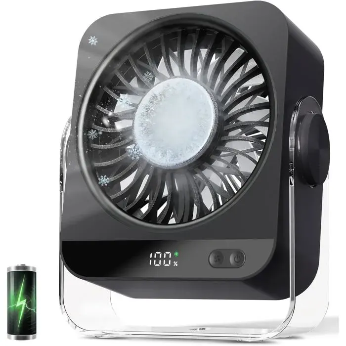 4000mAh Ventilateur Portable Petit Ventilateur de Table Bureau USB C Ventilateur Batterie Mini Ventilo Pour Chambre - Noir