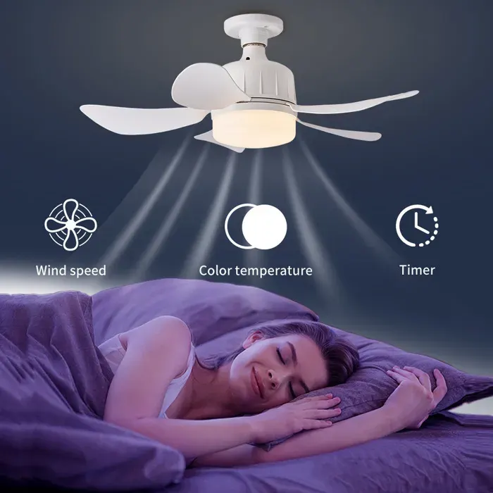 45cm Ventilateur de Plafond avec Lumière et TélécommandeConnexion E27 Uniquement avec Socle FourniInstallation Rapide