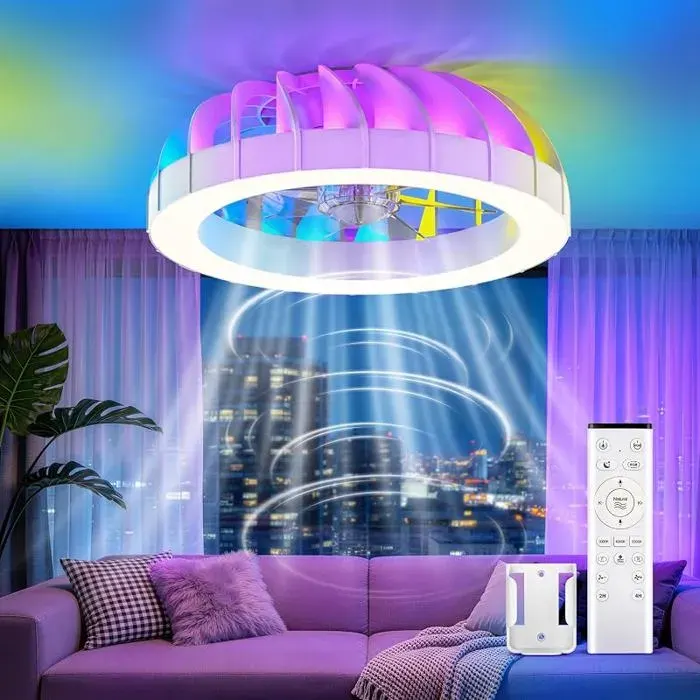 46cm Ventiteur Pfond avec Lumiere6 Vitesses1800K Dimmable Température de Couleur de 3 000 K à 6 RGB Backli VENTILATEUR DE PLAFOND
