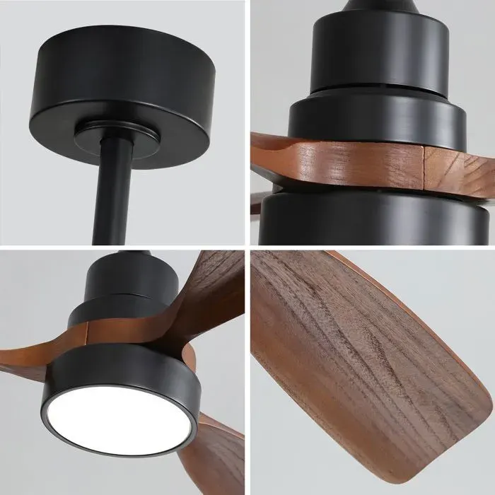 48 Inch Wood Ceiling Fan With 3 Solid Wood Blades Remote Control Reversible DC Motor For Living Room (Ventilateur de plafond en bo