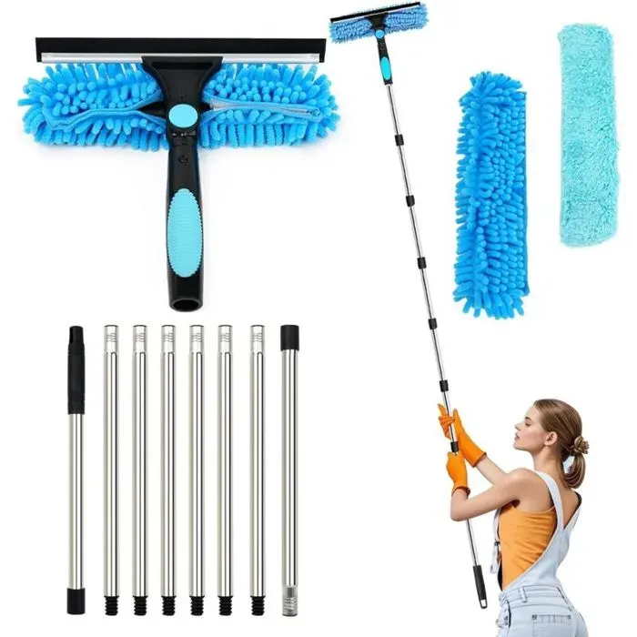 4M Nettoyeur de Vitre Kit Nettoyage Vitre avec Raclette en Silicone et Brosse en Microfibres Raclette Vitre Professionnel Lave Vit
