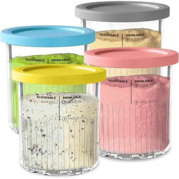4PCS Pot pour Ninja Creamy Deluxe 680 ML Récipient pour ninja Creami pour NC500 NC501 Bacs À Crème Glacée avec Couvercle Et