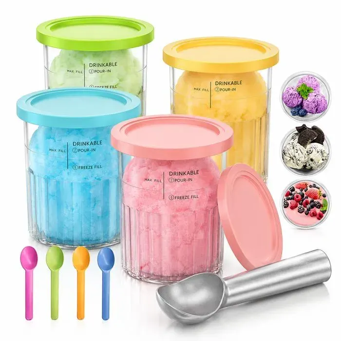 4pcs pots à glace – Compatibles Ninja Creami Deluxe NC500/NC501 680ml sans BPA avec cuillères – Pour glaces maison et sorbets