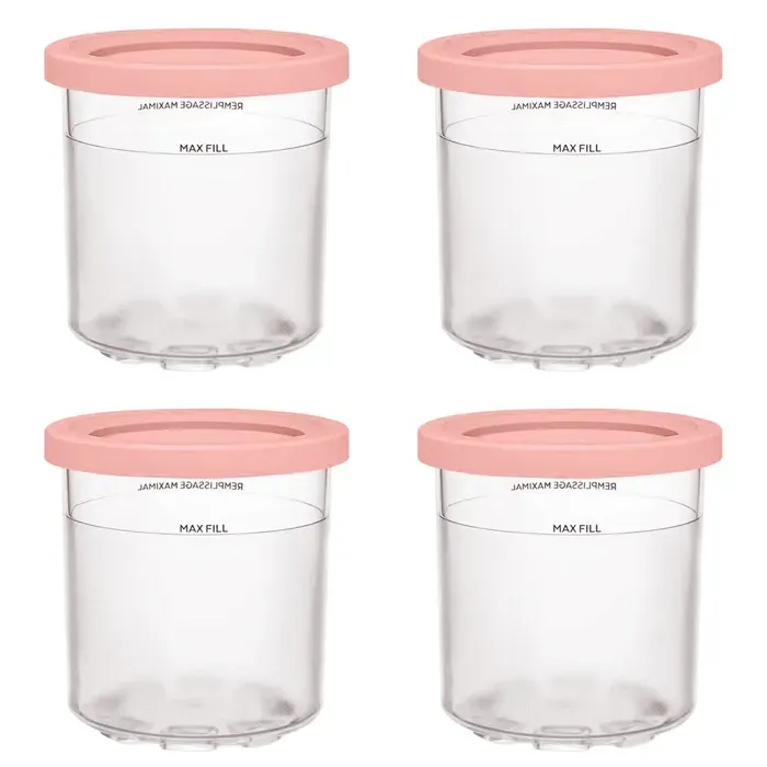 4Pièces de rechange pour pots de crème glacée individuels adaptées pourNinjamachine à glace avec couvercle rose