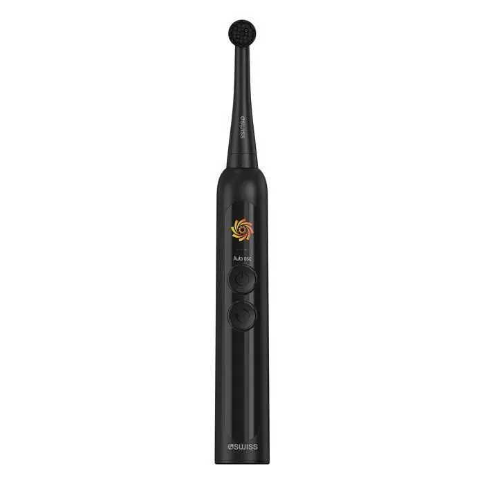 4SWISS ST216 Electrosonic - Brosse à dents hybride - 2000 mAh LCD - 12 modes de vibration et rotation IPX7 USB - Noir