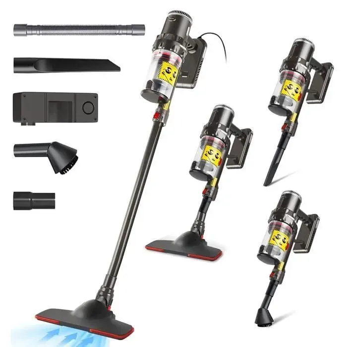 5 en 1 Aspirateur Balai Sans Sac Puissant 35Kpa 1400W Aspirateur Balai Filaire Aspirateur à Main avec Fil pour Poils Sol Tapis