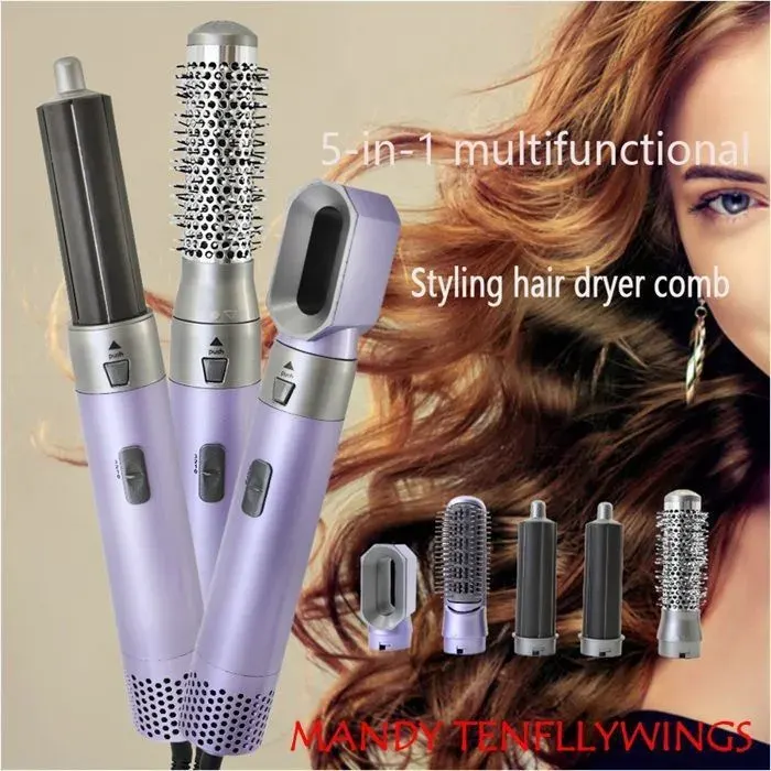 5 en 1 Brosse SoufflanteBrosse pour Sèche-Cheveux 3 vitesseBrosse à air chaud pour Friser Lisser et Coiffer Les Cheveux1KW