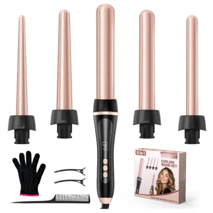 5 en 1 Fer à Friser Professionnel Chauffage Rapide Fer à Boucler Céramique avec Températures Réglable de 80-230 ℃ 5 en 1
