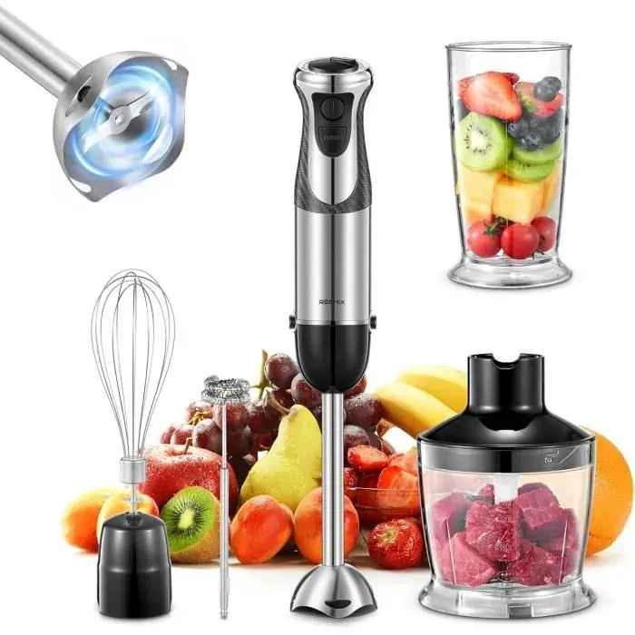 5-en-1 Mixeur Plongeur Reemix Mixeur Plongeur de 1000W avec 12 Vitesses et mode turbo Mélangeur avec Fouet Cuisine Mousseur à