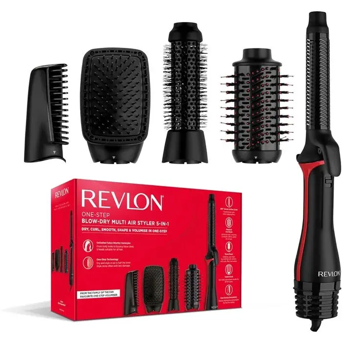 5-EN-1 One-Step Styler multi-usages (têtes amoviblesboucleursèche-cheveuxbrosse volumisantebrosse coiffante et concentrateur)