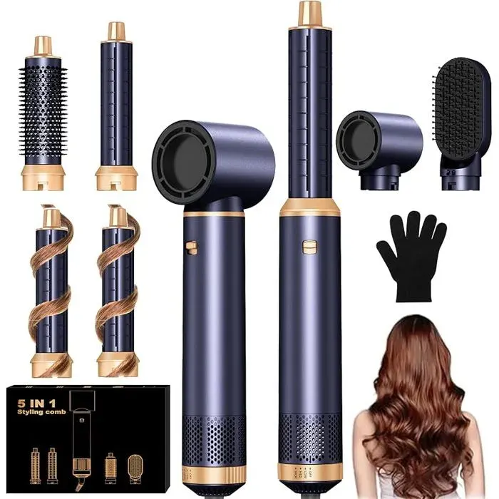 5 in 1 Blower Brush: Heat Brush with Hair DryerCurly Hair BrushHeated Straightening BrushThermal BrushHair Blue go FER A FRISER