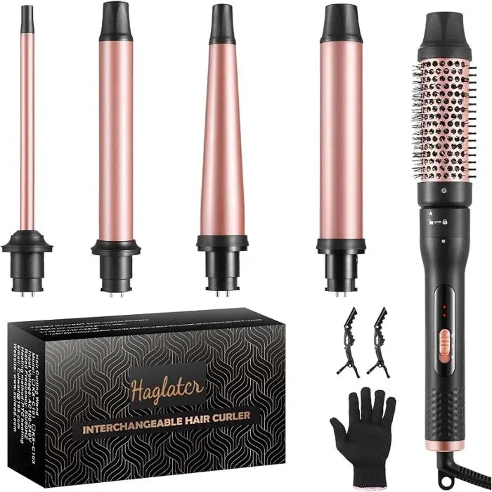 5 in 1 Curling Iron Thermal BrushWavy Curler (9 mm 32 mm)Curling Iron KitFast Heat and One with Glovefor Travel FER A FRISER