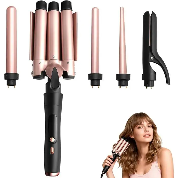 5 in 1 Wave Iron Set Includes Crimper Waver and 4 Ceramic Barrels for Creating Big WavesFast Hair Heating FER A FRISER