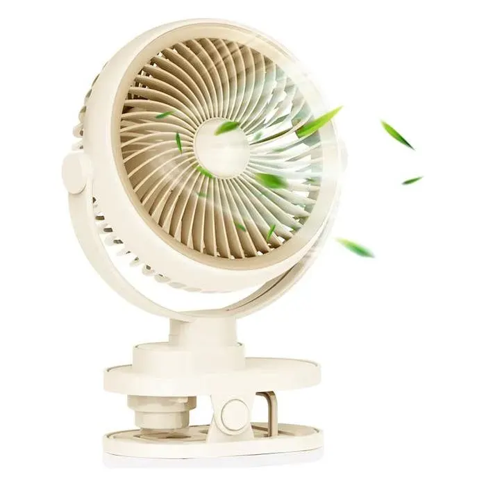 5 VitessesVentilateur à Pince USB Rechargeable 1200mAh (Beige Rotation 360° Pince Inversible Anti-RayuresCompact pour Pousset