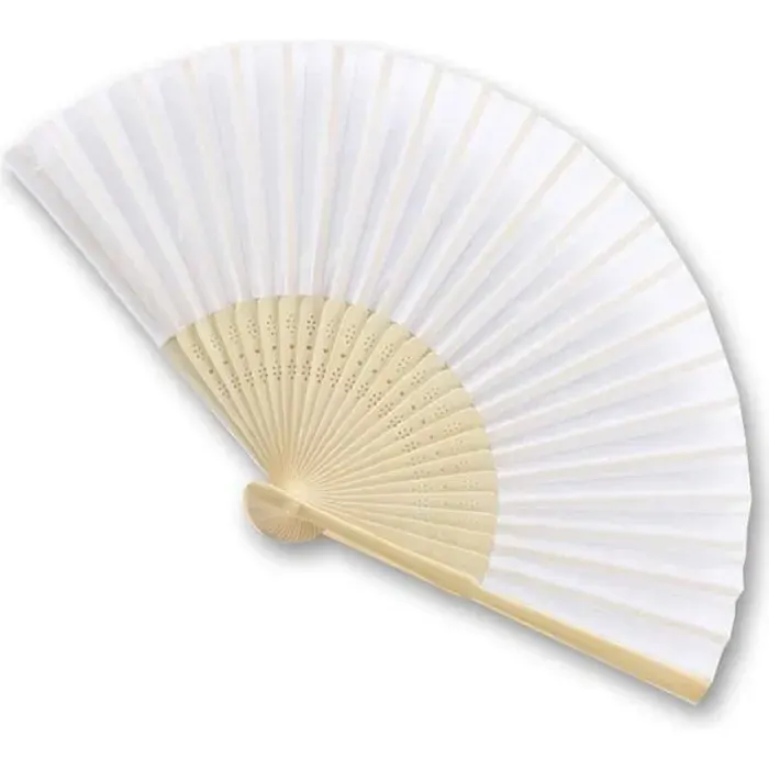 50 Eventails en Tissu Blanc et Bambou - Ideal pour Votre Mariage ou Evenement en exterieur (Tissu)