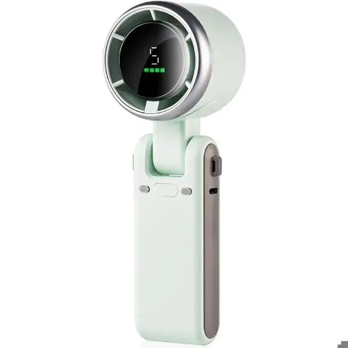 5000MAH Portable Folding Portable Mini Turbo Fan 5 Adjustable Speeds Portable Digital Display Fan (Green)