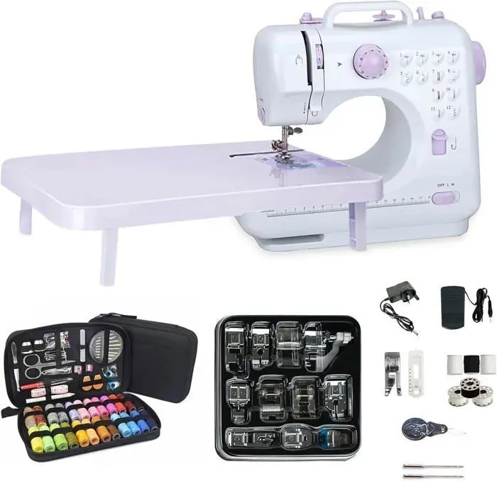505A Machine à Coudre électronique Semi-automatique avec 12 Points différents et Pédale Portable (Machine à coudre+Kit de couture)