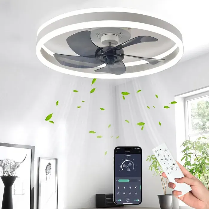 50cm Ventilateur de Plafond Silencieux avec Lumiere et Telecommande Ventilateur 6 Vitesses et vent Réversible LED Dimmable Blanc