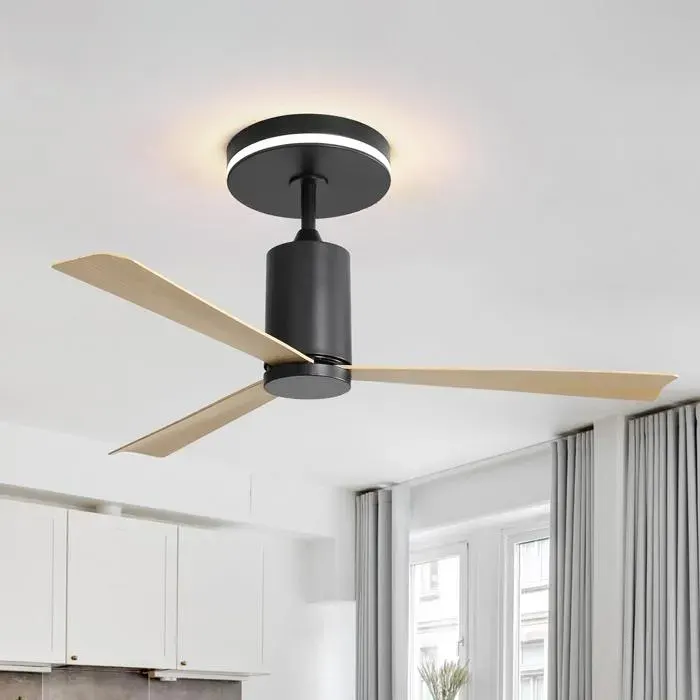 52 ventilateur de plafond encastré moderne avec lumière LED et télécommande 3 Lames ABS Moteur DC réversible sans bruit pour