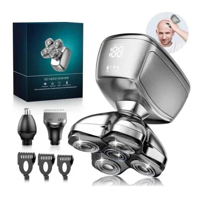 5D Rasoir Tete Chauve Homme 120 mins dAutonomie Étanche Tondeuse Crane Chauve Sec & Humide Rasoir Crane avec Coupe-Poils