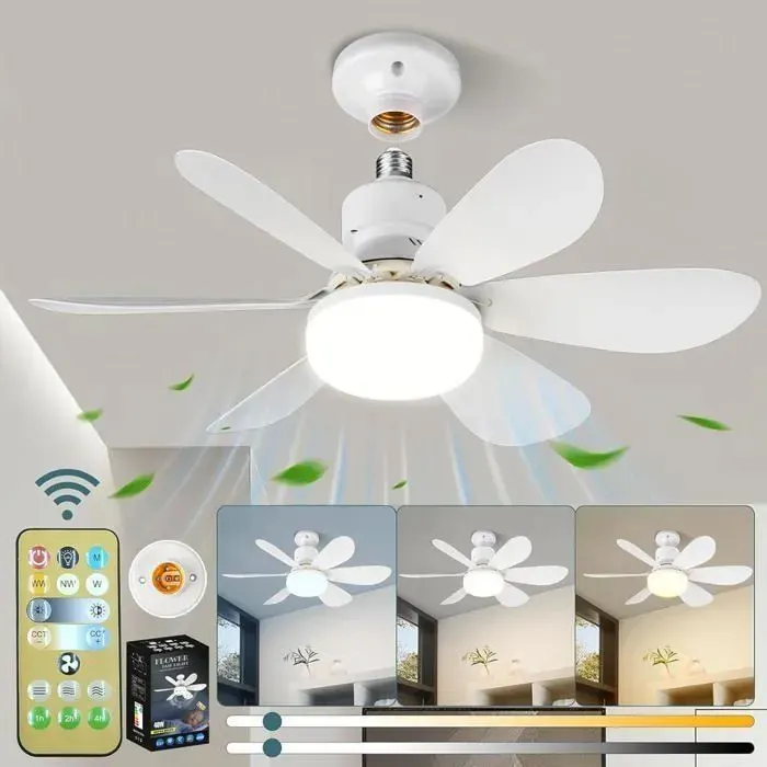 5PC Ventilateur Silencieux Plafond 40W Lampe Ventilateur Plafond avec Douille E27 Silencieux pour Salon Chambre Coucher (52cm)