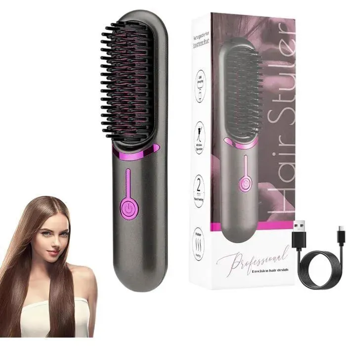 5Pcs Brosse lissante sans fil Peigne Chauffant portable et pratique pour les voyages rechargeable par USB 5400mAh ion négatif Noi