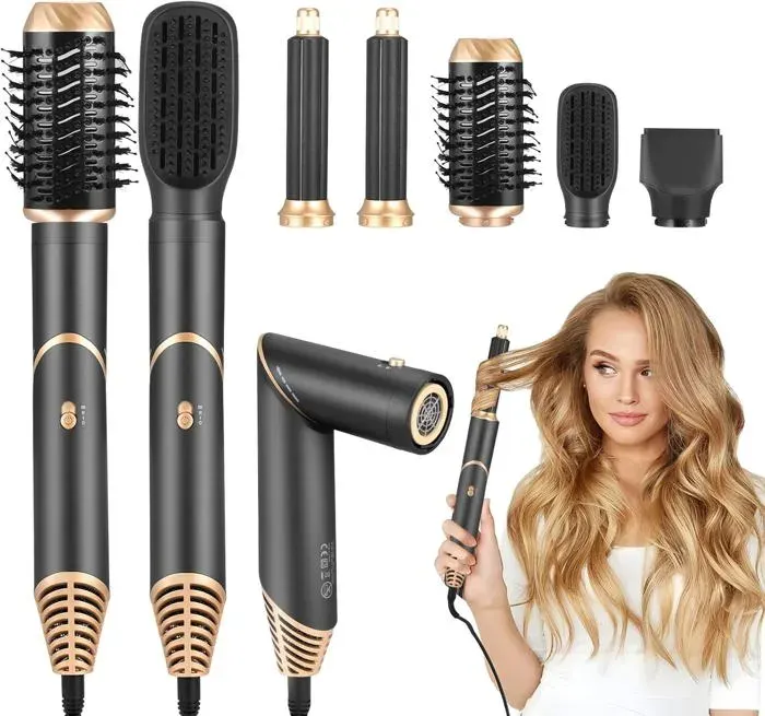 6-En-1 Air Styler & Sèche-CheveuxBoucleurs Auto-WrapBrosse Thermique Brushing Avec 5 AccessoiresBrosse Soufflante Pour Sécher B