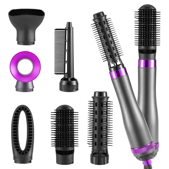 6 en 1 Brosse Soufflante Seche Cheveux Brosse Lissante Ensemble de Brosse à Air Chaud Chauffante Lisseur Cheveux Volumateur