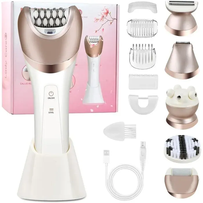 6 en 1 Epilateur Electrique Femme pour épilation Humide et Sèche avec épilateur Rasoir Exfoliant Brosse de Nettoyage