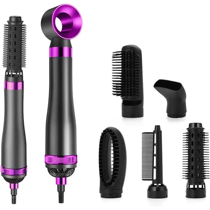 6 en 1 Hair StylerBrosse Soufflante Seche CheveuxBrosse Coiffante Chauffante Boucleur a Cheveux Diffuseur Température Réglable