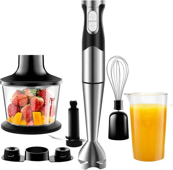 6 en 1 Mixeur Plongeant Puissant 1200W Vitesse Réglable Mélangeur à Main Multifonction en Acier Inoxydable avec Fonction