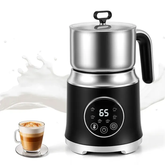 6-en-1 Mousseur à Lait 800ml Vapeur Inox Lave-Vaisselle avec Contrôle Touche Intelligent 600W pour Chocolat Chaud et Froid