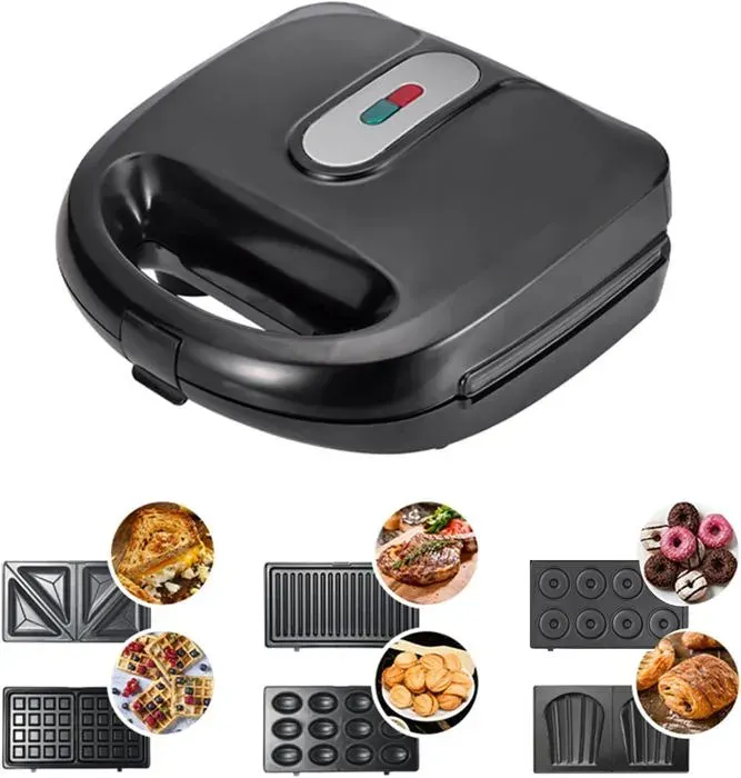 6 en 1 pour gaufrier presse à panini et machine à sandwich électrique avec plaque antiadhésive amovible idéal pour la cuisson