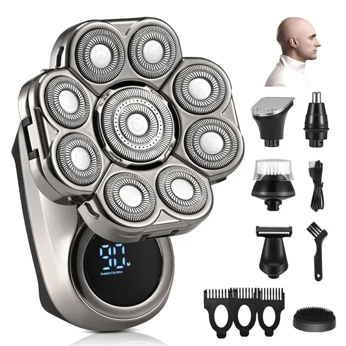 6 en 1 Rasoir Electriques Hommes Cheveux Rasoir 9D Flottant Étanche Humide Sèche Rechargeable USB Écran LED