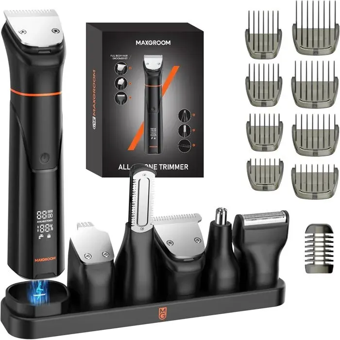 6-en-1 Tondeuse Barbe HommeRasoir Electriques Hommes avec Base de Stockage OrganiséeDouble Mode de Charge(Base&USB-C)Tête