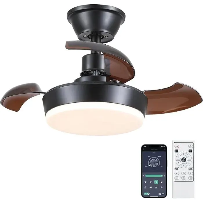 60 cm Ventilateurs de plafond modernes avec lumière et télécommande ventilateur de plafond noir avec lumière 60 cm Noir-3