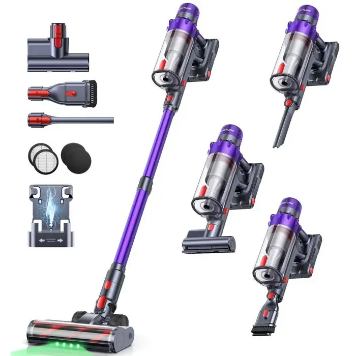 600W 50KPa Aspirateur Balai sans Fil 65 Mins Aspirateur sans Fil Puissant avec Brosse Matelas Charge Murale et Écran LED Auto A