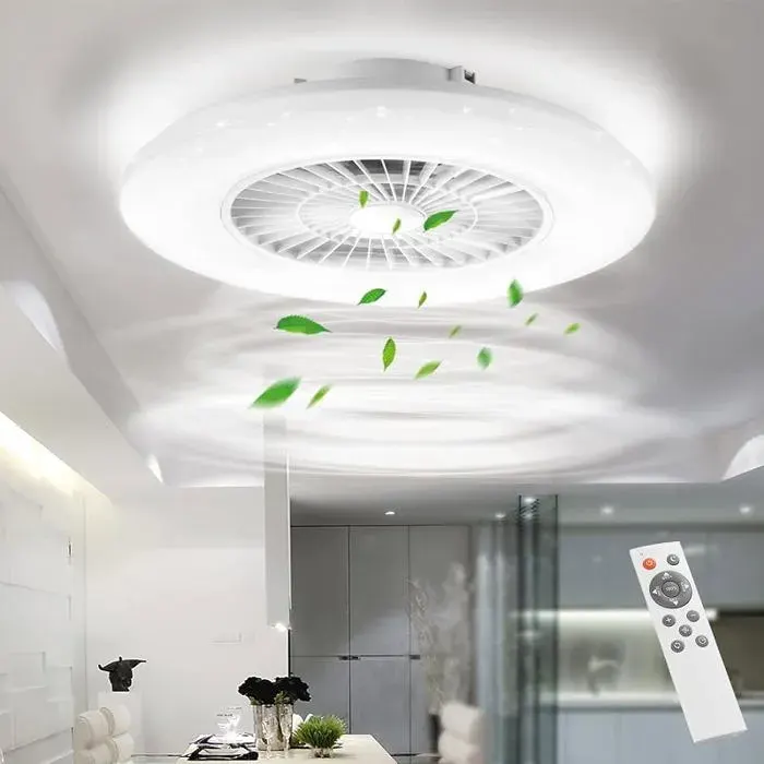 60CM LED Plafonnier avec ventilateur Plafonnier 24 ux Vitesses du vent Lumière de gradation continue Éclairage Blanc