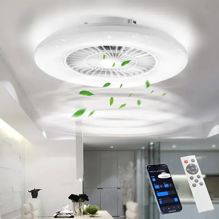 60CM LED Plafonnier avec ventilateur ventilateurs de plafond Réglage progressif de la vitesse du Blanc ( Ver.)