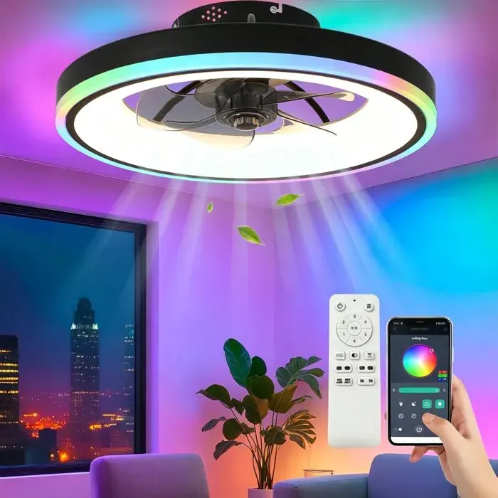 60W Modernité Ventilateur Plafond Silencieux avec Lumiere LED Dimmable(3000K-6500K) Ventilateurs de Plafond VENTILATEUR DE PLAFOND