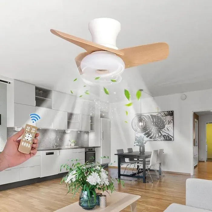 61cm Ventilateur Plafonnier Silencieux avec Lumière LED Moteur Réversible et Télécommande-Bois